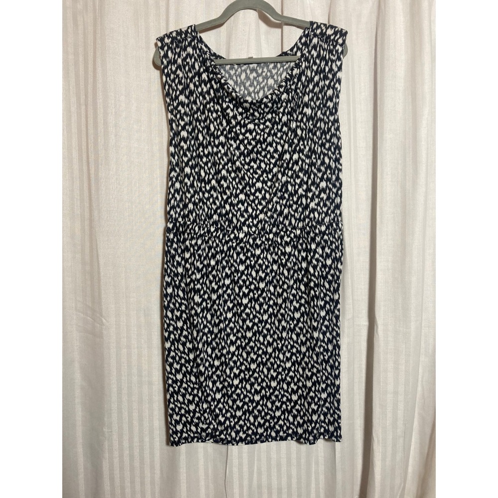 Abstract Print Black White Ikat Cowl Neck Elastic Waist Modal L Dress Office